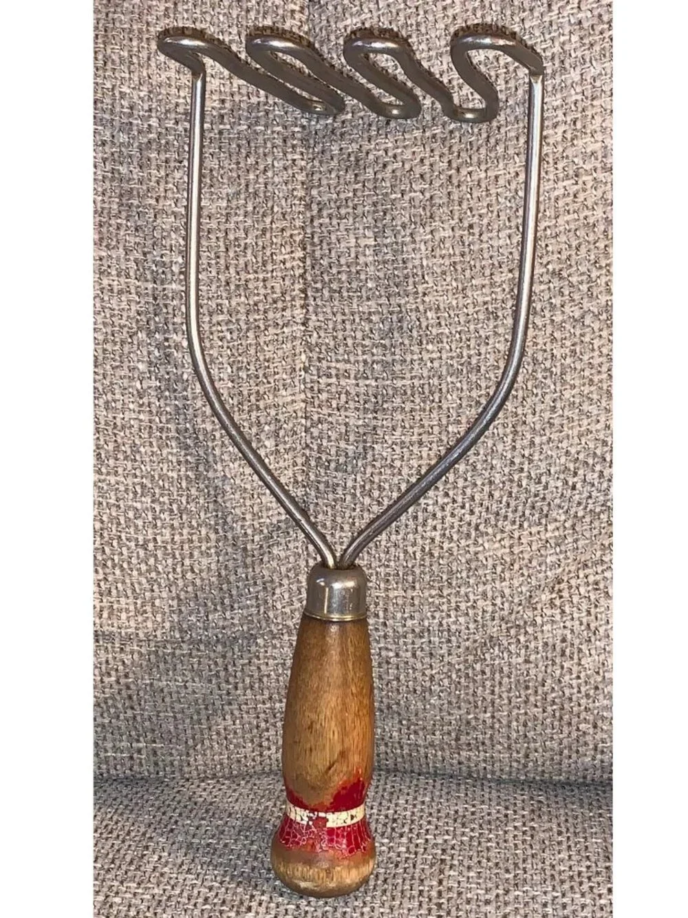 Vintage Stainless Steel Wire Potato Masher Utensil w/ Wooden Handle
